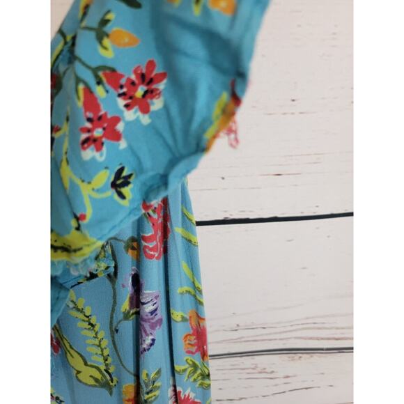 Angie Dress Womens SZ Large Blue Floral Ruffle Colorful Summer Sleeveless - Picture 11 of 16